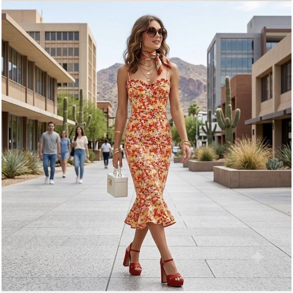 Anthropologie Hutch Sweetheart Bustier Midi Dress Floral Print Sleeveless Small